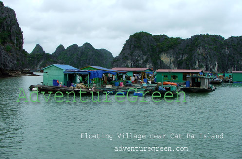 A floating village near Cat Ba Island