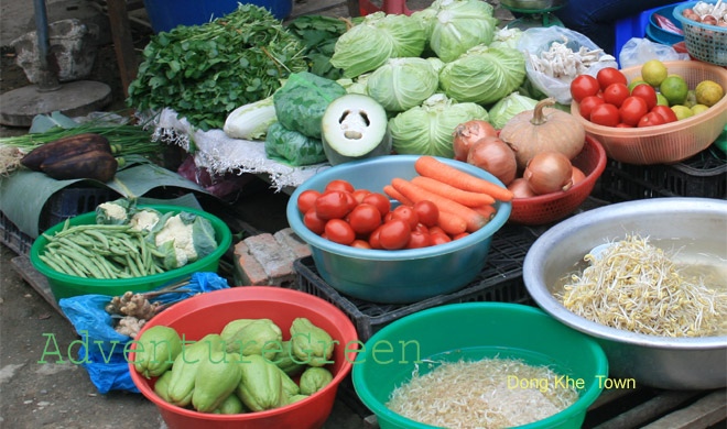 A vegetable stall at Dong Khe Market