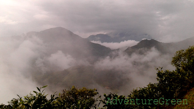 Mountain peaks in clouds on our trek at Hoang Su Phi