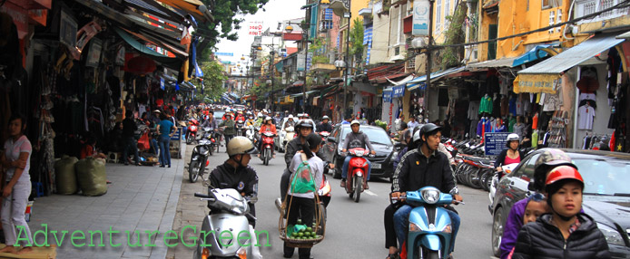 A busy street in the Old Quarter of Hanoi