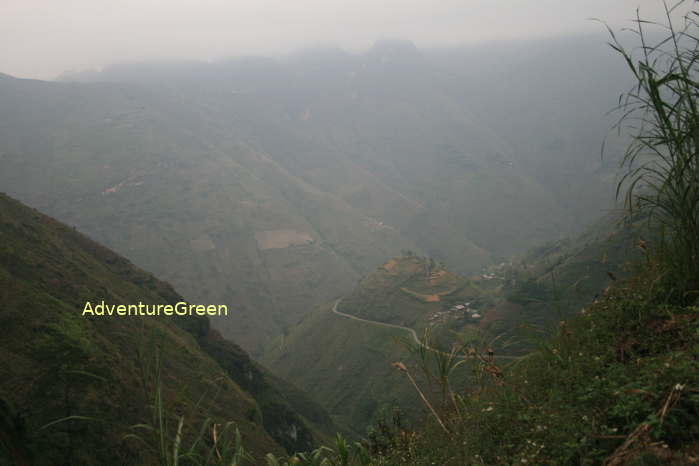 Fog covers the amazing landscape of the Ma Pi Leng Pass in Ha Giang Province