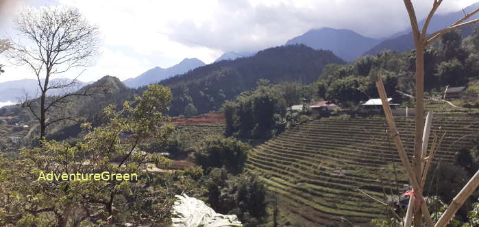 Mountain side villages at Sapa on a sunny day at the end of January