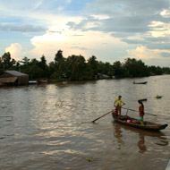 A rowing boat on the Mekong River at Hau Giang, South Vietnam