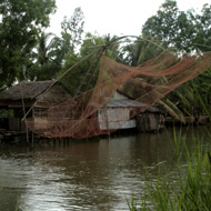 A fishing net on the Mekong River at Kien Giang