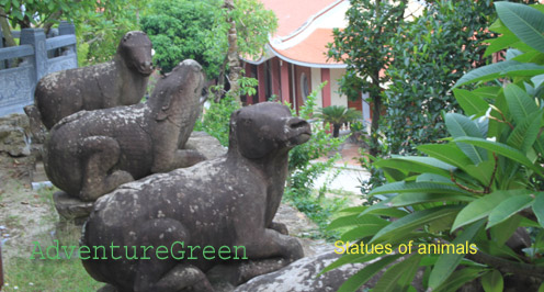 Carvings of animals outside the pagoda