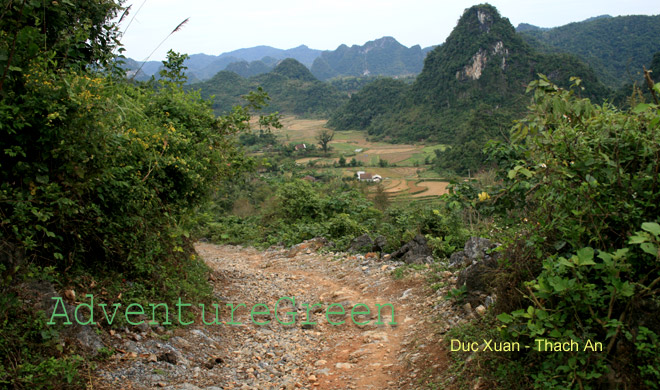 Our adventure continues along the dirt path amid amazing nature of mountiains and forest and rice fields