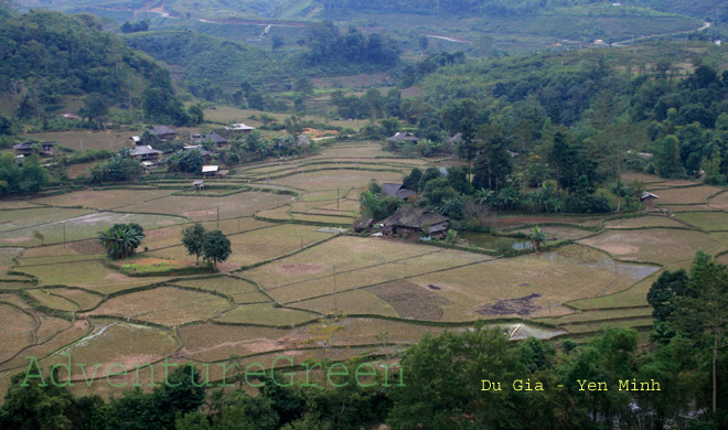 Ethnic villages amid rice fields in the valley of Du Gia, Yen Minh, Ha Giang, Vietnam