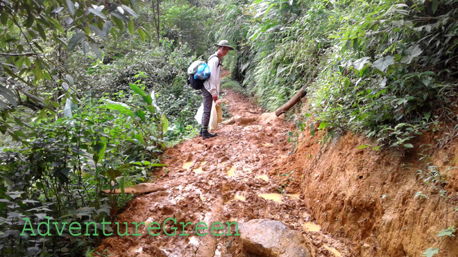 a slippery and sticky path on the trek