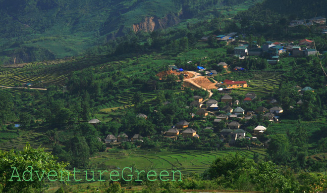 A Ha Nhi Village on a mountain slope