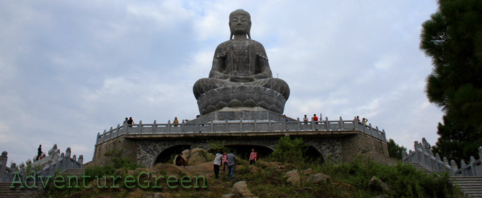 a huge statue of the Buddha at the Phat Tich Pagoda