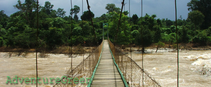 A suspension bridge on the Serepok River at Dak Dak, Vietnam