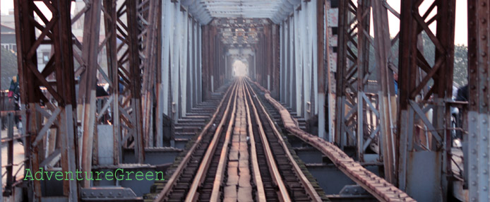 Rail tracks on the Long Bien Bridge in Hanoi