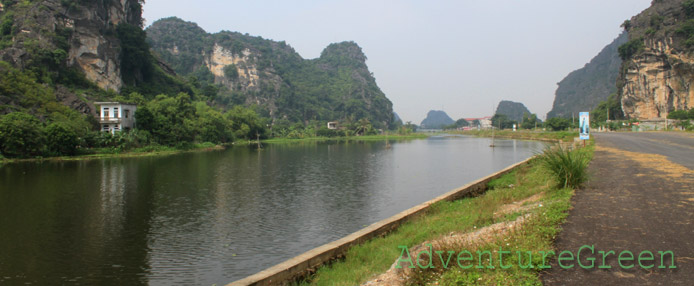 Scenic landscape on the cycling route at Hoa Lu, Ninh Binh, Vietnam