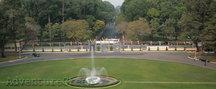 The leafy park in front of the Independence Palace in Saigon (or Ho Chi Minh City