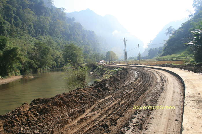 Cycling along the side of the Cho Leng River at the Ba Be National Park is a fun adventure