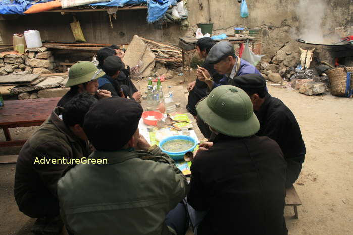 Meeting with old buddies for a drink at Dong Van Sunday Market in Ha Giang Province