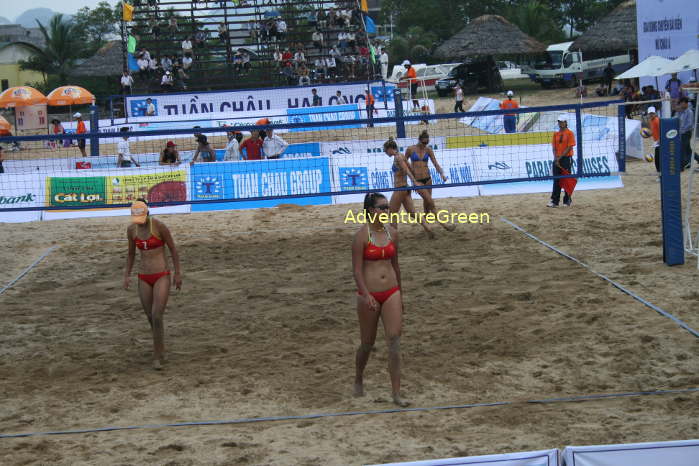 The sandy beach on the Tuan Chau Island on Halong Bay