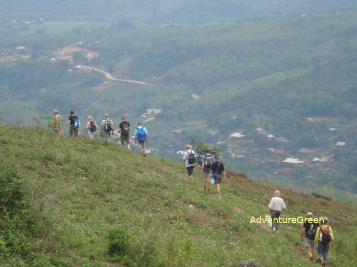 Trekking downhill from Hang Kia Valley to the Mai Chau Valley