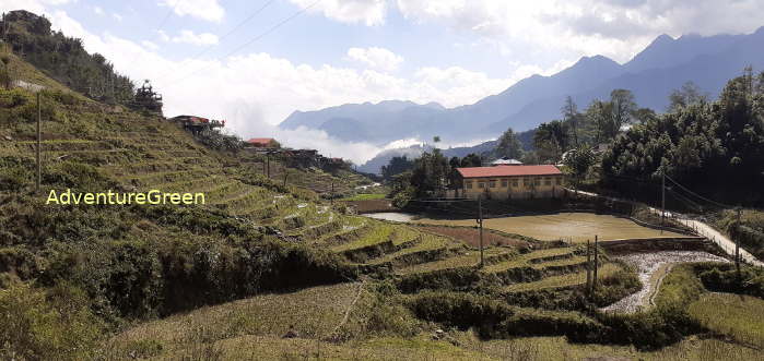 Part of the Cat Cat Village and the Hoang Lien Mountain in the background