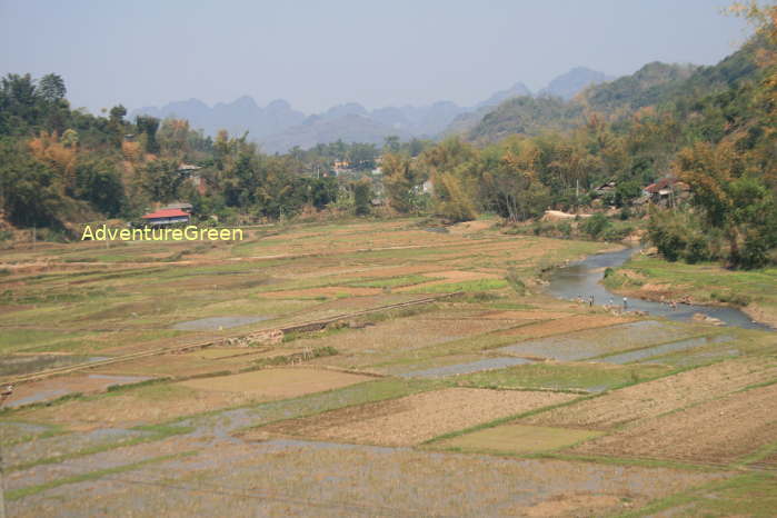 Idyllic valley with mountains at the Ban Mong Village, outside of Son La City