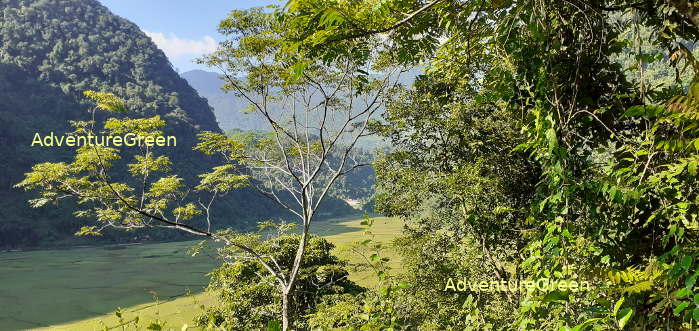 The beautiful valley in front of the Bat Cave at the Kho Muong Village