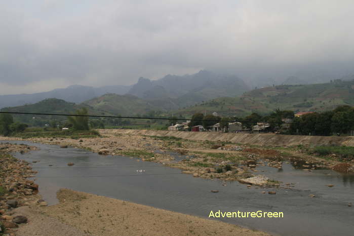 Scenic mountains and river at the Cau Nhi Bridge, Van Chan, Yen Bai