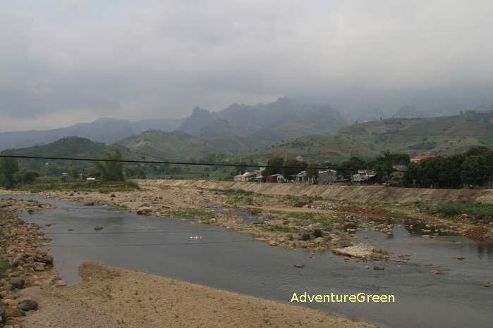 Scenic mountains and river at the Cau Nhi Bridge, Van Chan, Yen Bai